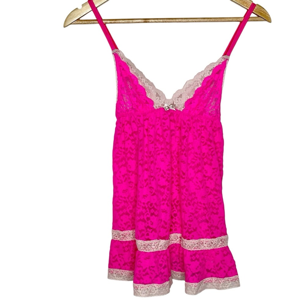 Victorias Secret Y2K Babydoll Lace Cami Hot Pink Small Fairy Coquette Lingerie